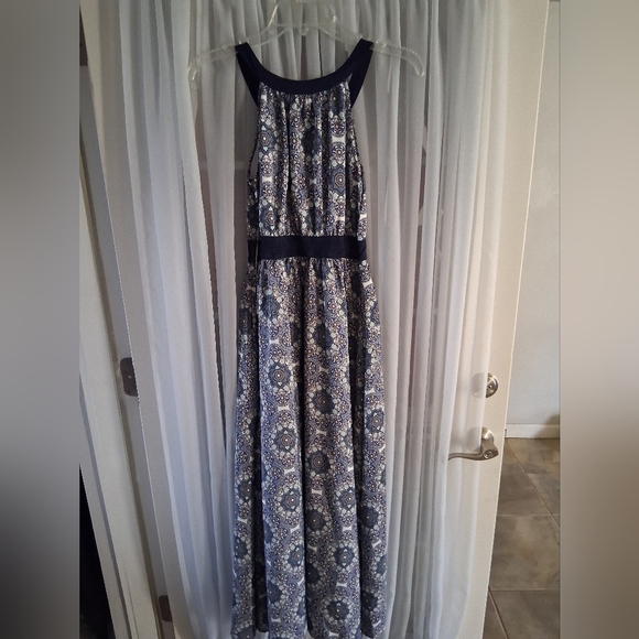 eShakti Blue and White Patterned Maxi Dress - Picture 2 of 5